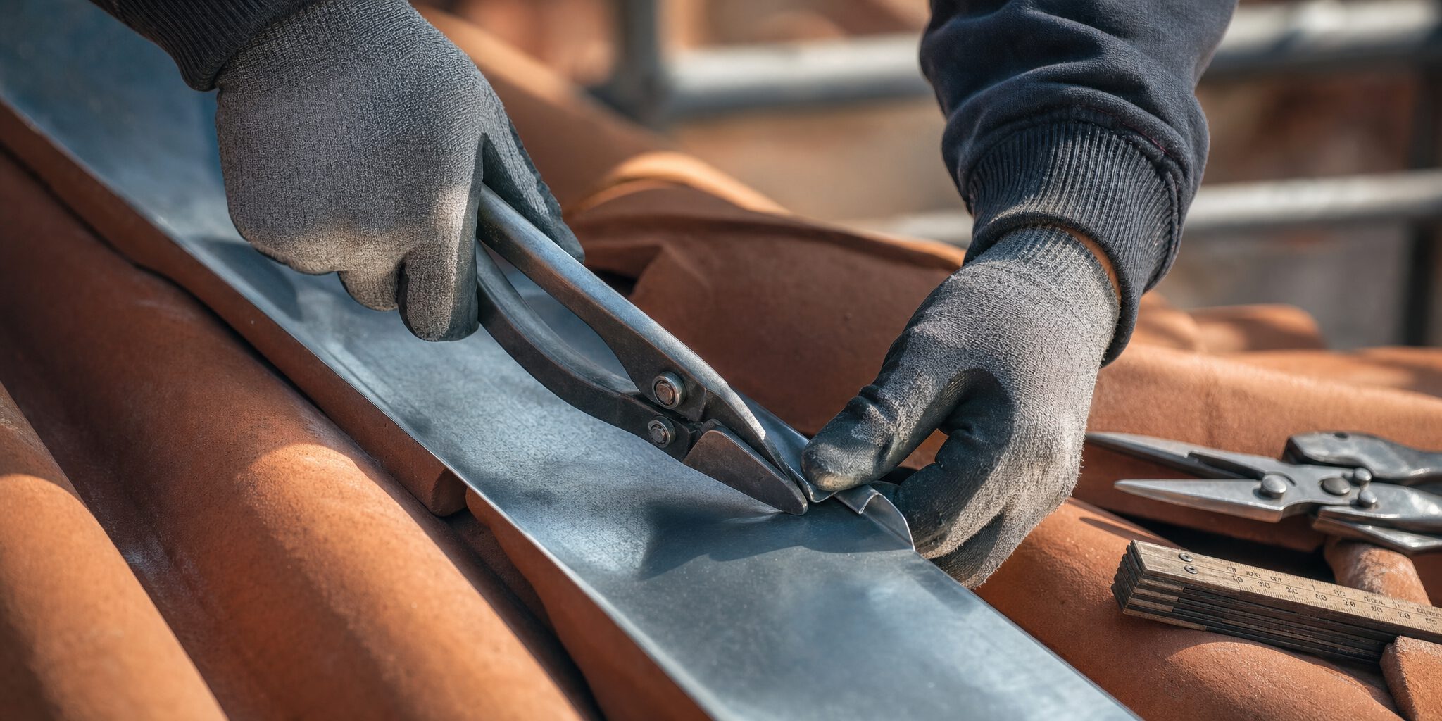 Façonnage d'une noue en zinc à la pince à plier